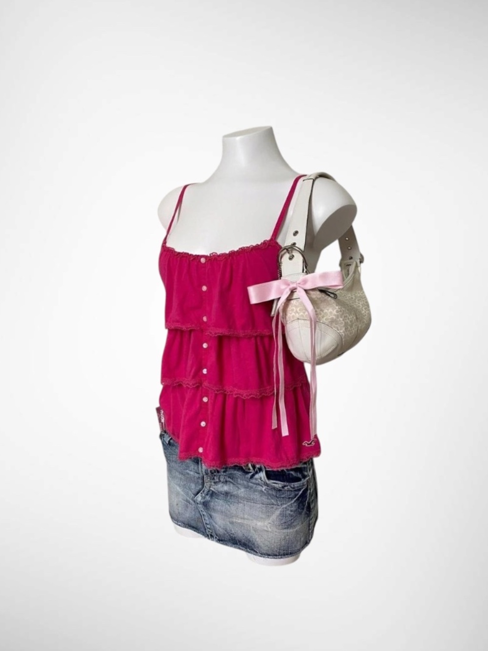 Early 2000s Hollister Hot Pink Tiered Ruffle Cami Top